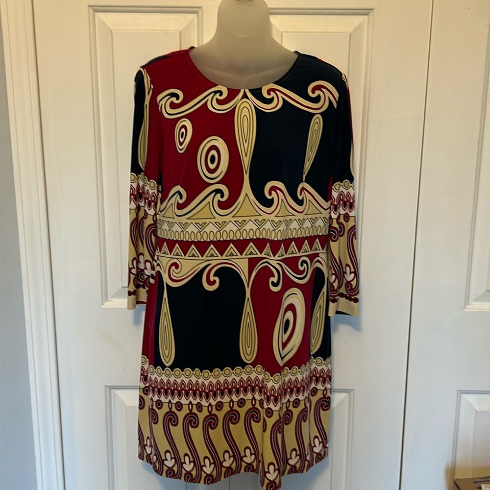 Ali & Ro Sz 6 Patterned 3/4 sleeve Tunic Dress GUC B1015